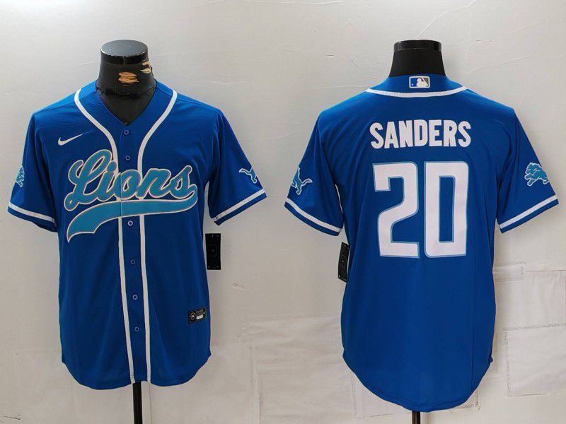 Men Detroit Lions #20 Sanders Blue Second generation joint name 2024 Nike Limited NFL Jersey style 4